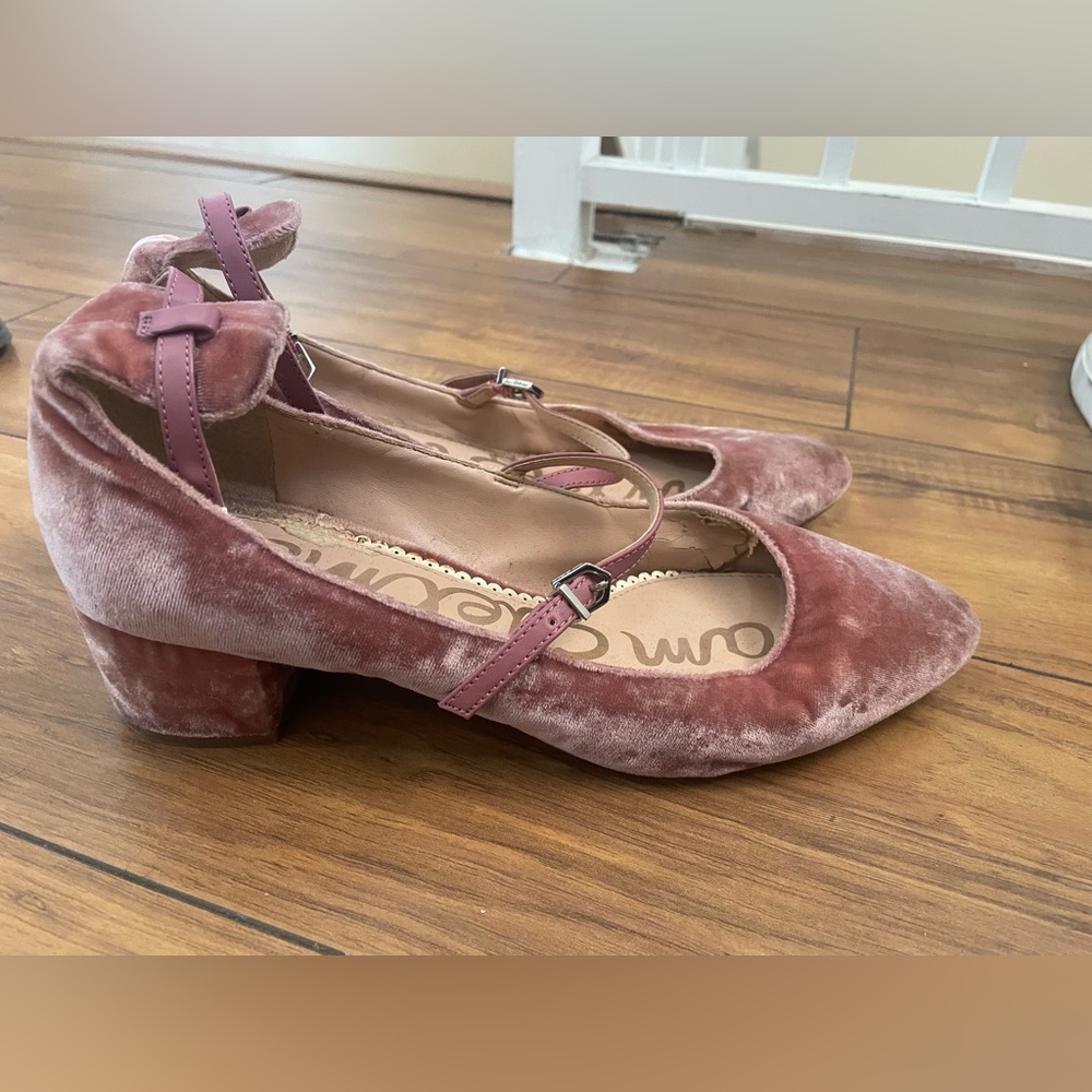 Sam Edelman Pink Velvet Mary Jane block shoe